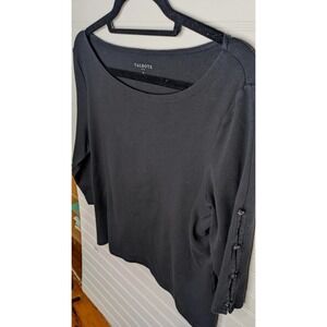 Talbots Women's Blouse Medium 100% Cotton 3/4 Button Slit‎ Sleeve Black Timeless
